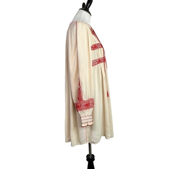 Free People Womens Wind Willow Embroidered Mini Dress Sz Small Cream Red Boho - Picture 8 of 11